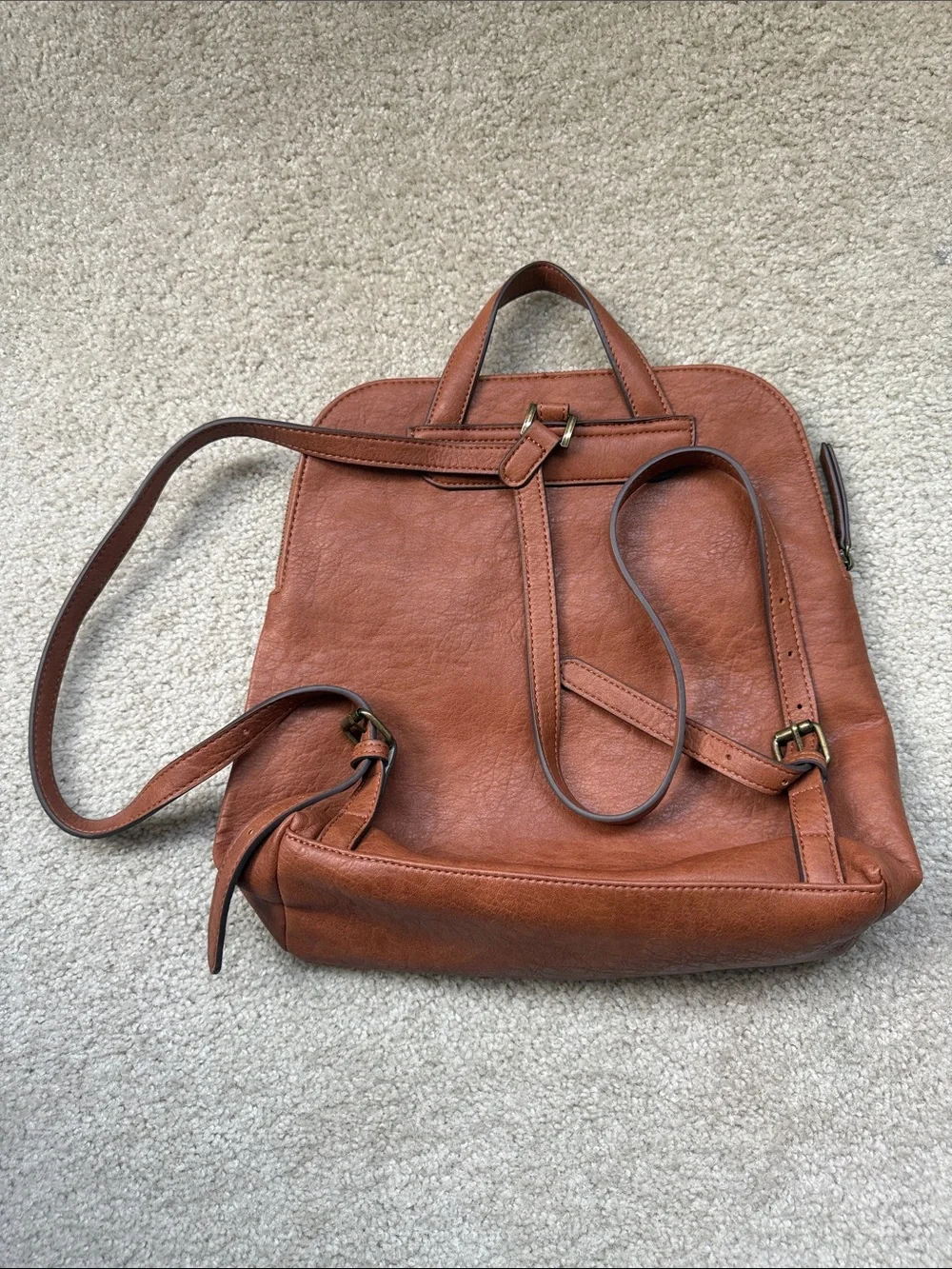 Market & Spruce Dara Zipper Cognac Faux Leather Backpack